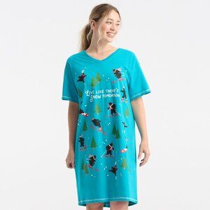 Little Blue House Women's Pajama Snow Tomorrow Cotton Sleepshirt in Peacock Blue